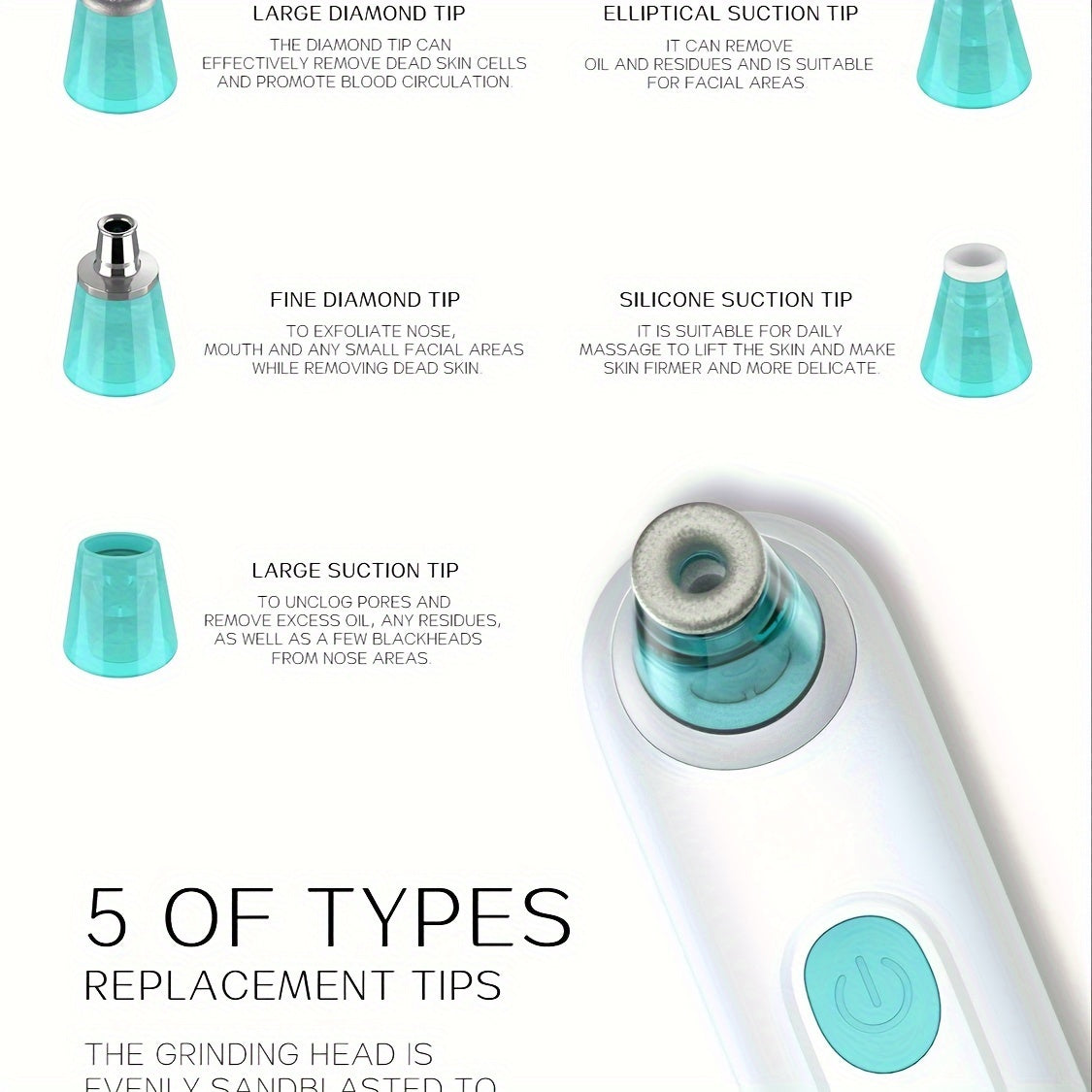 3-in-1 Diamond Microdermabrasion System - Exfoliates, Hydrates, and Removes Blackheads with 5 Diamond Tips and 5 Suction Levels for Radiant, Smooth Skin - Professional-Grade Skin Care for Beauty and Personal Use