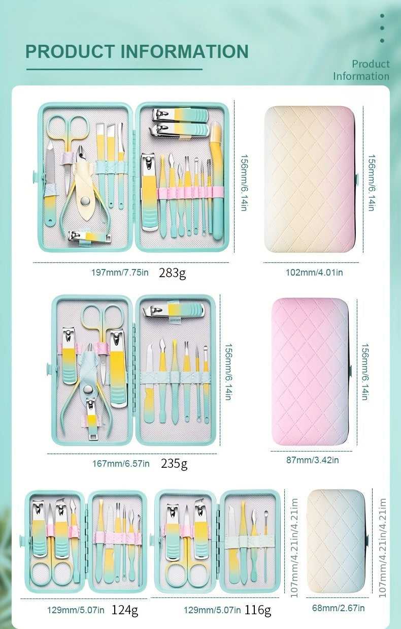 18 In 1 Nail Art Set, Nail Clipper Set, Men'S and Women'S Toe Nail Clippers, Personal Care Tools with Portable Travel Case, Nail and Foot Tools, Beauty Set, Gift for Men, Women, Family, Friends, Wife (Gradient Color)
