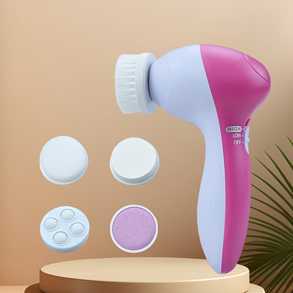 5-in-1 Electric Facial Brush & Body Massager - Battery-Powered Beauty Tool for Deep Cleansing, Exfoliating & Skin Care, Facial Cleaner