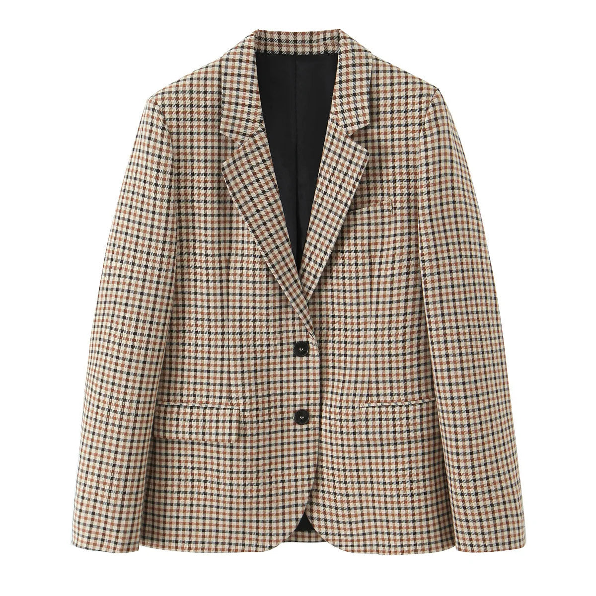 Woman Office Lady Suit Plaid Jacket Chic Autumn Khaki Plaid WomanSingle Breasted Blazer+Straight Long Pants Vintage Fashion