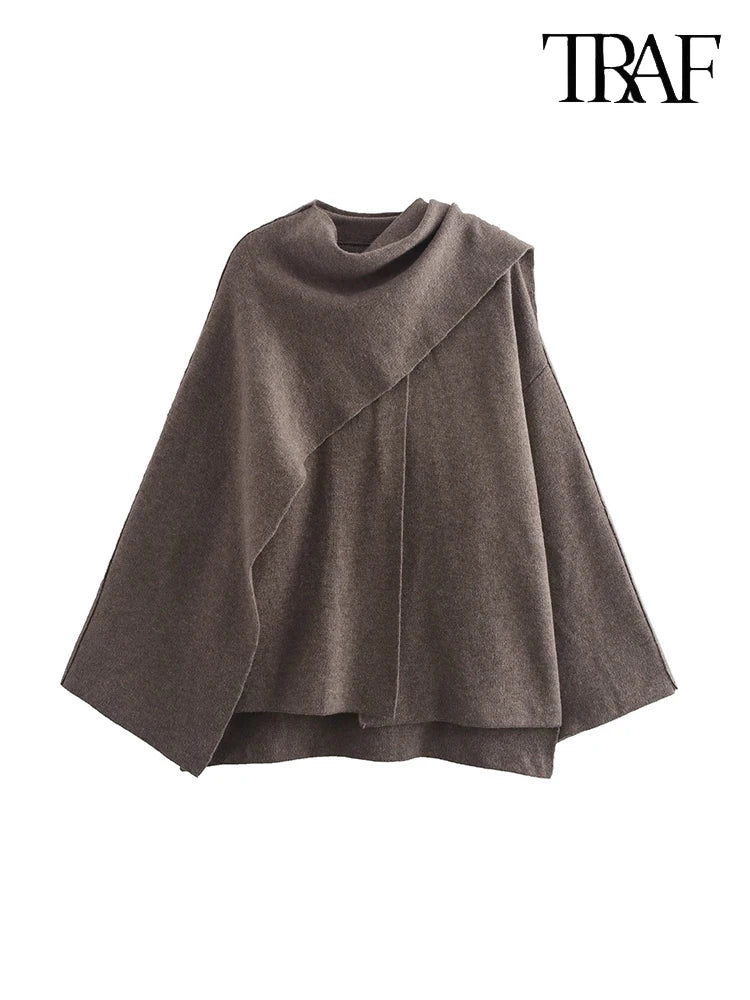 Women's Fashion Fall and Winter Comfortable Casual Commuter Coat Knitted Loose Warm Coat Asymmetric Elegant Split Jacket