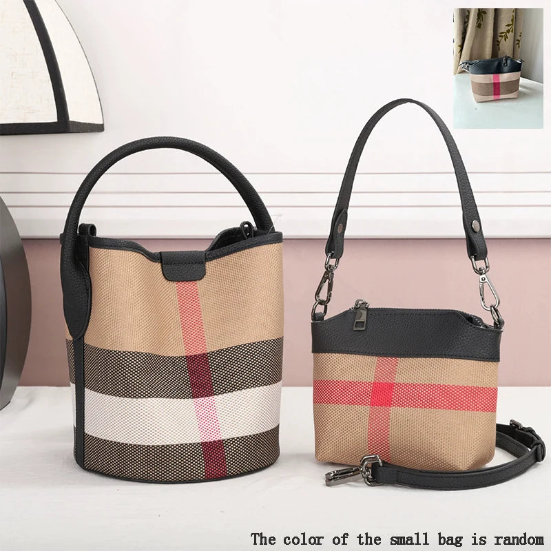 Plaid Pattern Handbag Bucket Tote for Women, Fashionable and Versatile for Commuting, Can Be Worn as a Shoulder or Crossbody Bag