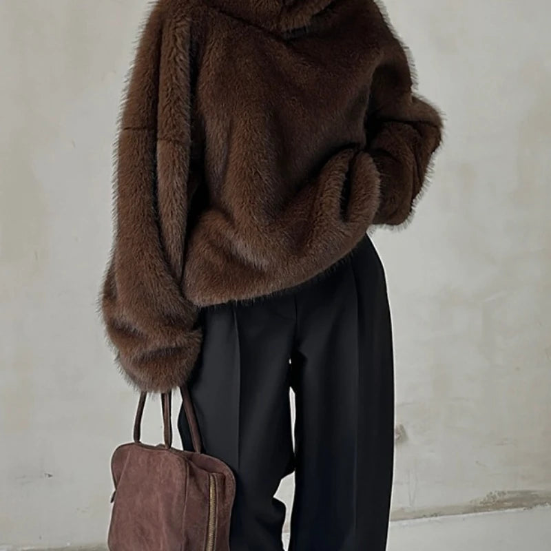 Women's Clothing 2025 Winter New High-end Imitation Mink Fleece Sweater Lazy Wind Knitted Sweater