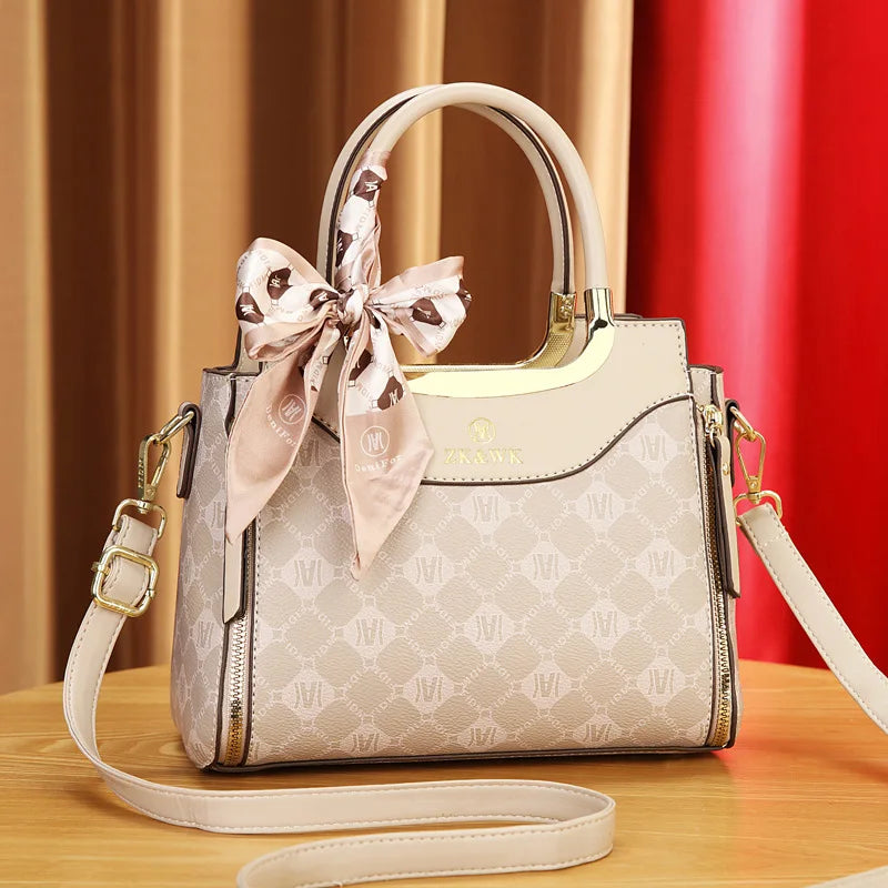Women Top-Handle Bags Unique Design Print Surface Handbag With Decorative Scarves Fashion Classics Lady Shoulder Crossbody Bag