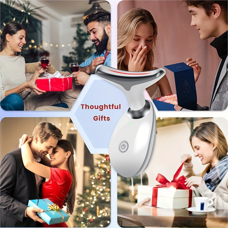 Face and Neck Massager, Beauty Instrument with 7 Colour Modes Vibrating Massager, Beauty Tools for Women and Girls, Birthday and Valentine's Day Gifts
