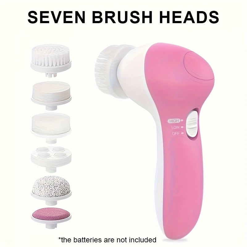 JUMPERKITS 7-in-1 Electric Facial Cleanser & Massager - Multi-Headed Light Beige Scrubber with Vibration, Pore Cleaning, and Curling Brushes, 36V Safe for Face & Body, Portable Skincare Tool for Deep Cleansing & Beauty, Facia