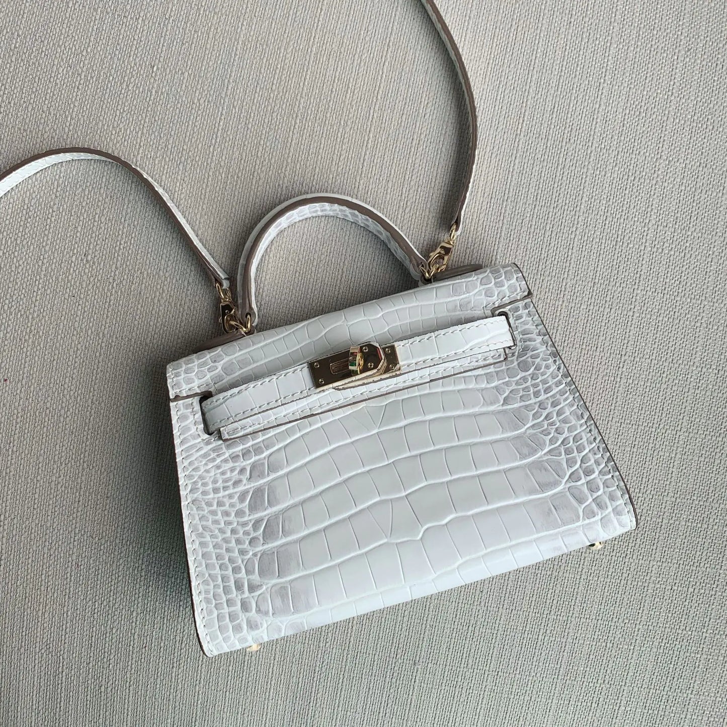 Genuine Leather Crossbody Bag with Crocodile Pattern