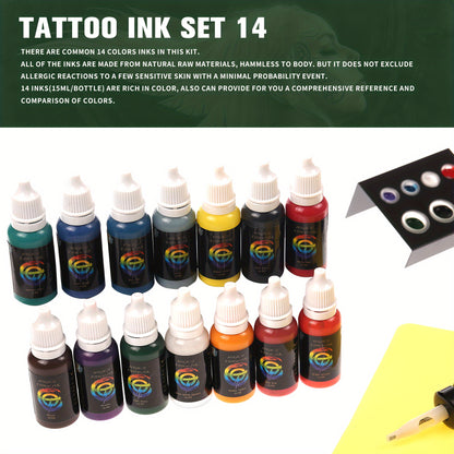 14 color ink set, 14 pigment ink 0.5 oz (about 14.2 grams)15 ml/bottle, suitable for 3D makeup beauty skin body art, pigment ink set for professionals and enthusiasts (14 colors, black, red, white, etc.)