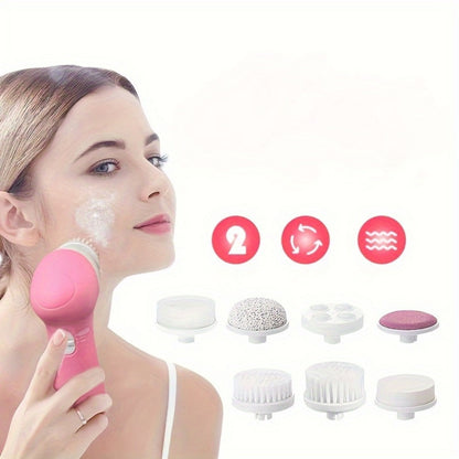 5-in-1 Electric Facial Brush & Body Massager - Battery-Powered Beauty Tool for Deep Cleansing, Exfoliating & Skin Care, Facial Cleaner