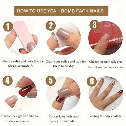 24pcs Square Press-On Nails, Purple Floral & White Floral Design, Medium Length, Glossy Finish, False Nails for Women, Beauty & Personal Care, Nail Art Accessories