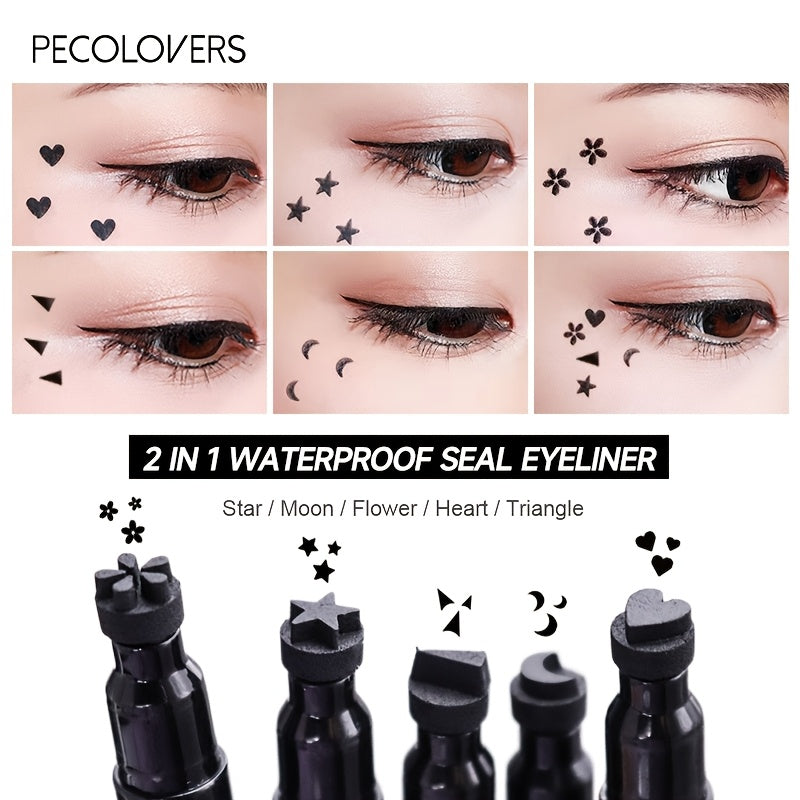 [Black Liquid Eyeliner] Black Liquid Eyeliner Pen | 2-in-1 Double-Headed Moon Stamp Design, Quick Dry, Non-Smudge, Waterproof, Long-Lasting Eye Makeup, Precision Eyeliner Application, Innovative Beauty Product