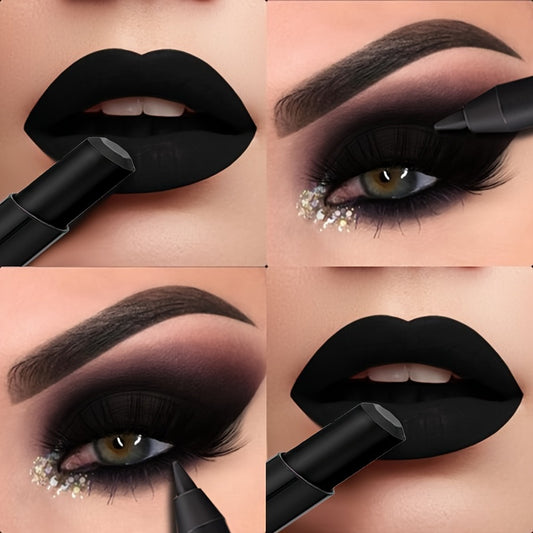 [Hot Selling] BEAUTY GLAZED 2pcs Dark Style Makeup Set - Matte Black Lipstick & Long-Lasting Waterproof Eyeliner, Perfect for Halloween & Smoky Looks