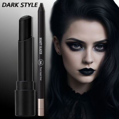 [Hot Selling] BEAUTY GLAZED 2pcs Dark Style Makeup Set - Matte Black Lipstick & Long-Lasting Waterproof Eyeliner, Perfect for Halloween & Smoky Looks