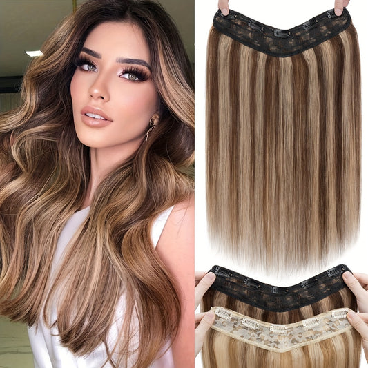 V-Shaped Real Remy Clip In Human Hair Extensions One Piece 3/4 Full Head Weft Straight Hair Human Hair With Seamless Weft Silky Straight For Women