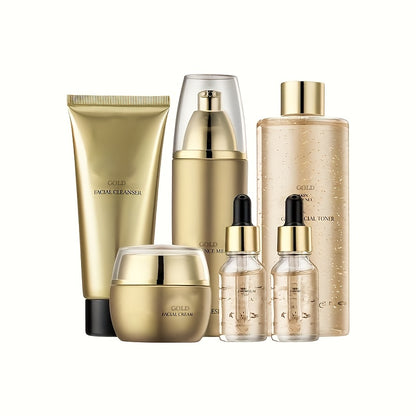 [Hydrating Skin Care] 6pcs Golden Skin Care Set - Hydrating Premium Facial Set For Flawless, Radiant Skin, Care For Delicate Skin, Skin Care Set For Women, Valentine's Day Gift For Her Beauty Kit