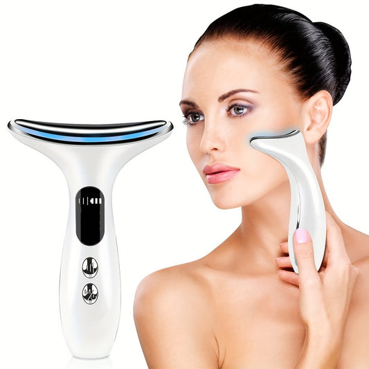 3-Color LED Facial and Neck Beauty Care Device, Multi-Mode Face and Neck Massager, USB Rechargeable Anti-Wrinkle & Anti-Aging Skin Tightening for Women, Perfect Valentine's Gift, Unscented, 4-12V, Lithium Battery