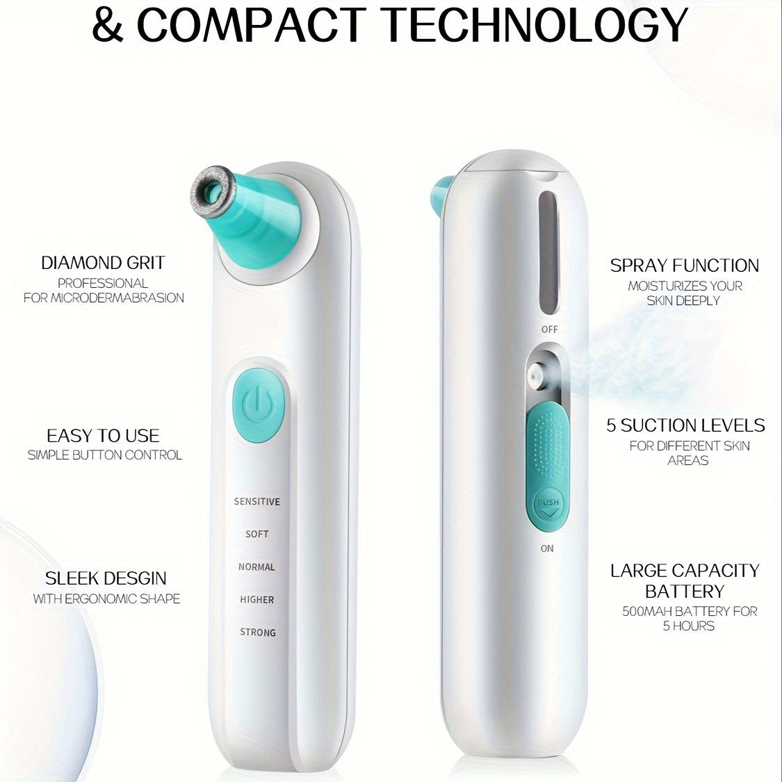 3-in-1 Diamond Microdermabrasion System - Exfoliates, Hydrates, and Removes Blackheads with 5 Diamond Tips and 5 Suction Levels for Radiant, Smooth Skin - Professional-Grade Skin Care for Beauty and Personal Use