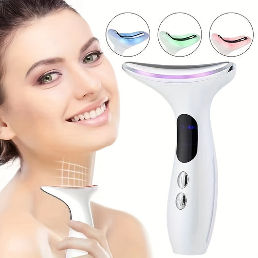 LED Photon Therapy Beauty Device for Neck and Face Massage - Unscented High Frequency Machine with 3 Color Light Treatment, USB Rechargeable Lithium Battery, Portable for Overtime Work & Business Travel, Perfect Valentine's G