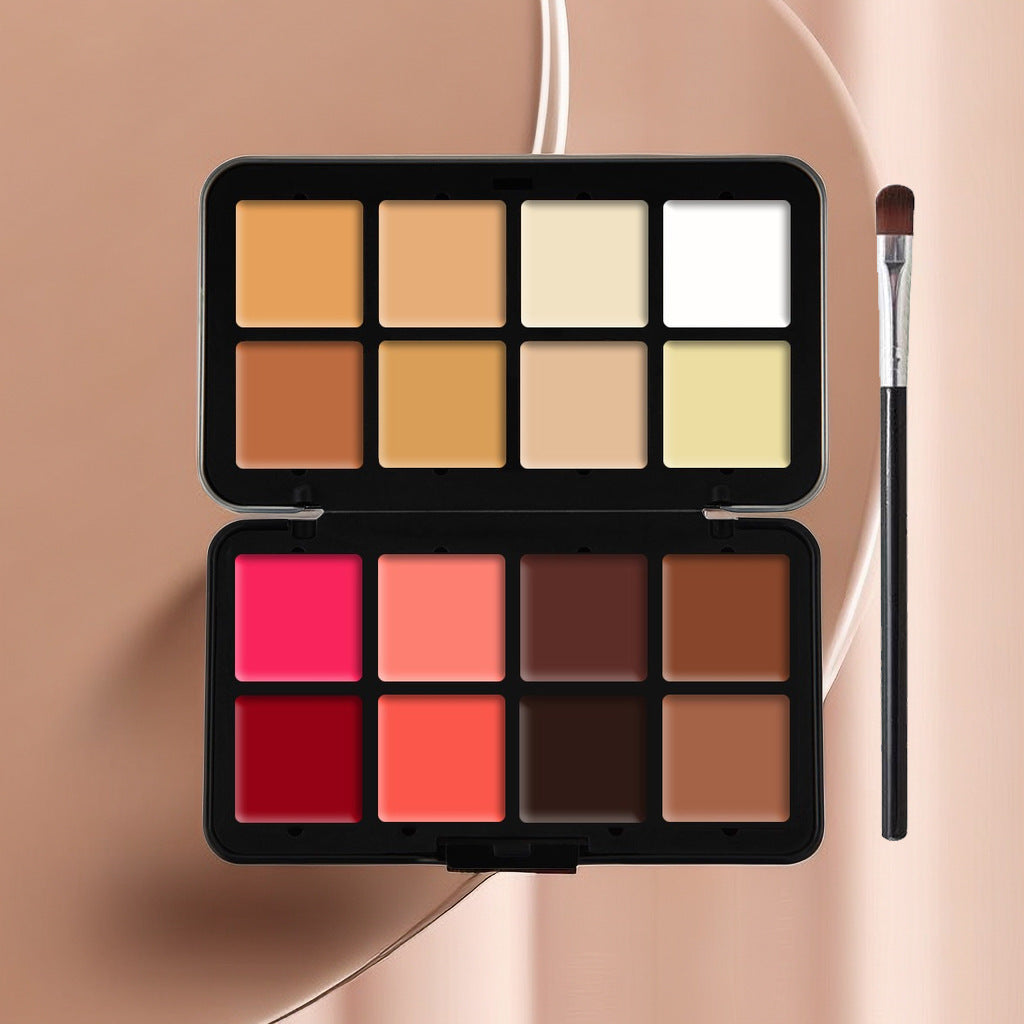 16-Color Cosmetics Kit: All-in-One Concealer, Blush & Lipstick Palette for Full-Face Beauty Solutions for Halloween