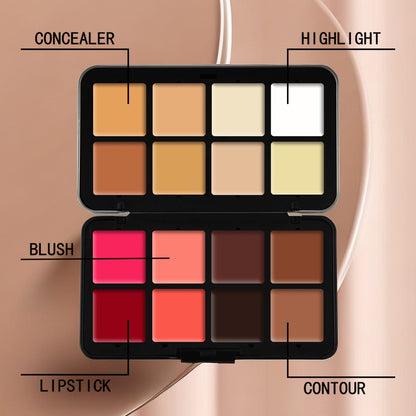 16-Color Cosmetics Kit: All-in-One Concealer, Blush & Lipstick Palette for Full-Face Beauty Solutions for Halloween