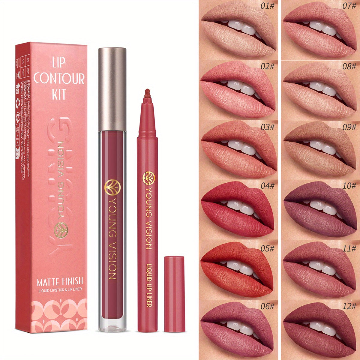 Lipstick and Lip Liner Set - Long-Lasting Color for Full, Defined Lips - Smooth Application - Essential Beauty Kit for Everyday & Special Occasions!