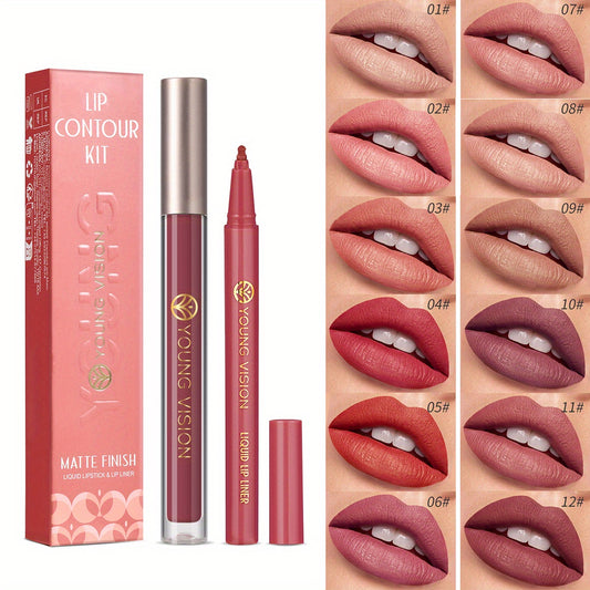 Lipstick and Lip Liner Set - Long-Lasting Color for Full, Defined Lips - Smooth Application - Essential Beauty Kit for Everyday & Special Occasions!