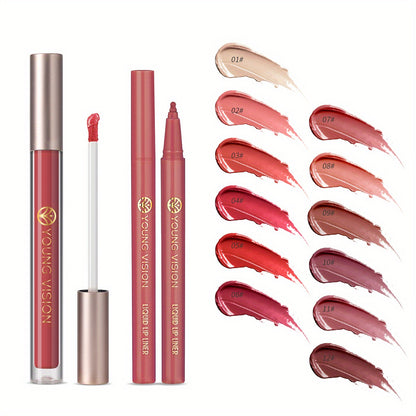 Lipstick and Lip Liner Set - Long-Lasting Color for Full, Defined Lips - Smooth Application - Essential Beauty Kit for Everyday & Special Occasions!