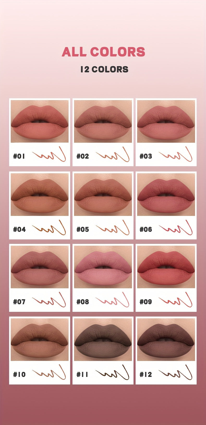 12 Color Lip Liner Set Long Lasting, Waterproof, Sweat Resistant, Easy to Color, Fade Resistant Lip Gloss Set Beauty Makeup, Valentine's Day Gift