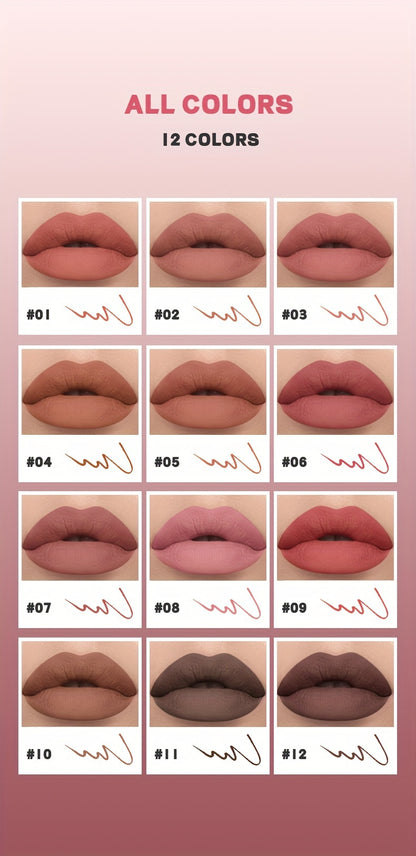 12 Color Lip Liner Set Long Lasting, Waterproof, Sweat Resistant, Easy to Color, Fade Resistant Lip Gloss Set Beauty Makeup, Valentine's Day Gift