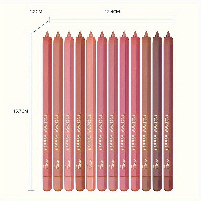 12 Color Lip Liner Set Long Lasting, Waterproof, Sweat Resistant, Easy to Color, Fade Resistant Lip Gloss Set Beauty Makeup, Valentine's Day Gift