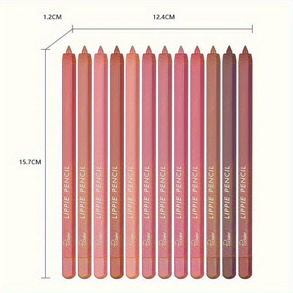 12 Color Lip Liner Set Long Lasting, Waterproof, Sweat Resistant, Easy to Color, Fade Resistant Lip Gloss Set Beauty Makeup, Valentine's Day Gift