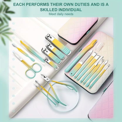 Nail Art Set Nail Clipper Set, Nail Clippers Personal Care Tools for Men And Women, with Portable Travel Case, Nail Art Foot Tools Beauty Set, Men's Ladies Family Friend Wife Gifts Under 5 Dollars(Gradient Color)
