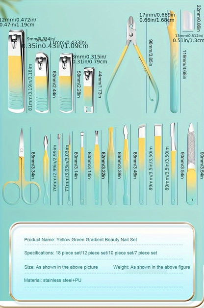 Nail Art Set Nail Clipper Set, Nail Clippers Personal Care Tools for Men And Women, with Portable Travel Case, Nail Art Foot Tools Beauty Set, Men's Ladies Family Friend Wife Gifts Under 5 Dollars(Gradient Color)
