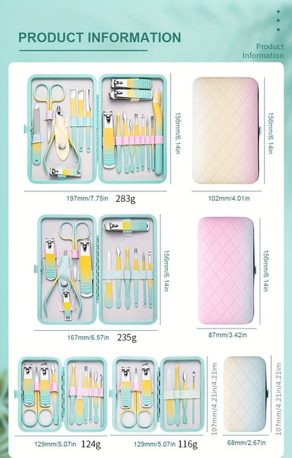 Nail Art Set Nail Clipper Set, Nail Clippers Personal Care Tools for Men And Women, with Portable Travel Case, Nail Art Foot Tools Beauty Set, Men's Ladies Family Friend Wife Gifts Under 5 Dollars(Gradient Color)