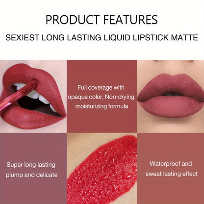12 Pcs Matte Lipstick Set, Lip Stick Long Lasting Waterproof, Matte Lipstick for Women, Soft Matte Finish for Velvety Smooth Lips, Highly Pigmented, Non-Sticky, for Casual Attire, Parties Makeup, Perfect Gift for Beauty Lover