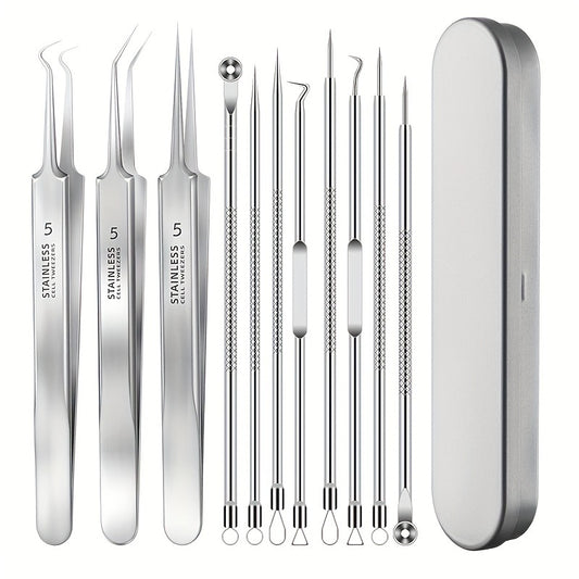 8-Piece Professional Tweezers Set - Ultra-Precision Stainless Steel Blackhead And Pimple Remover, Salon-Quality Beauty Tools For Perfect