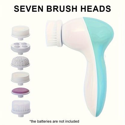 JUMPERKITS 7-in-1 Electric Facial Cleanser & Massager - Multi-Headed Light Beige Scrubber with Vibration, Pore Cleaning, and Curling Brushes, 36V Safe for Face & Body, Portable Skincare Tool for Deep Cleansing & Beauty, Facia