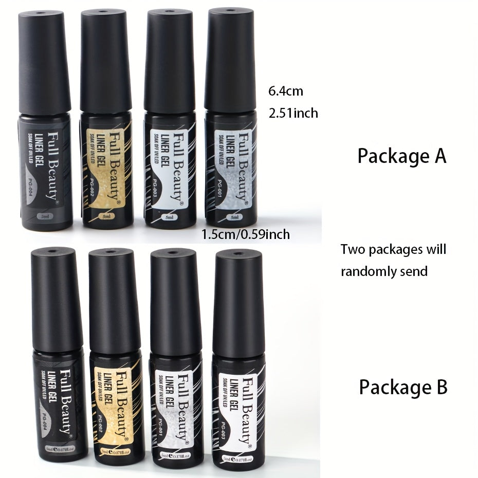 Full Beauty Sparkling Glitter Gel Nail Polish - Champagne Golden & Silvery, Waterproof, Odorless, UV-Cured Semi-Permanent Liner for French Manicures