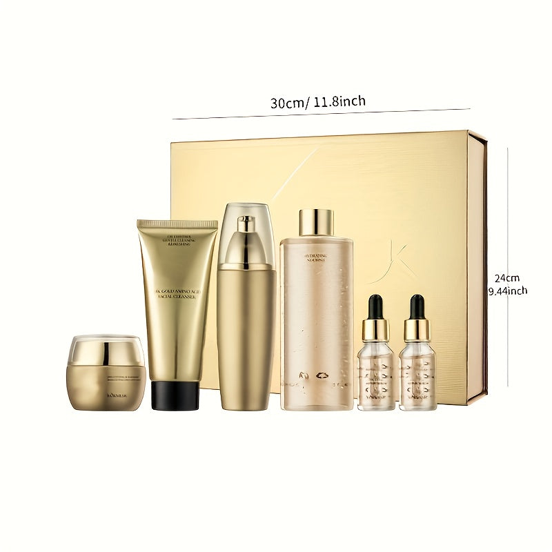 [Hydrating Skin Care] 6pcs Golden Skin Care Set - Hydrating Premium Facial Set For Flawless, Radiant Skin, Care For Delicate Skin, Skin Care Set For Women, Valentine's Day Gift For Her Beauty Kit