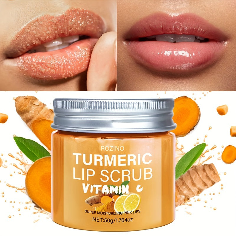 ROZINO Turmeric Lip Scrub - Vitamin C & Honey Infused, Super Moisturizing Pink Lips, Gentle Exfoliation for Soft & Smooth Lips, All Skin Types, Natural Ingredients, Natural Beauty Product | Gentle Exfoliation | Moisturizing I