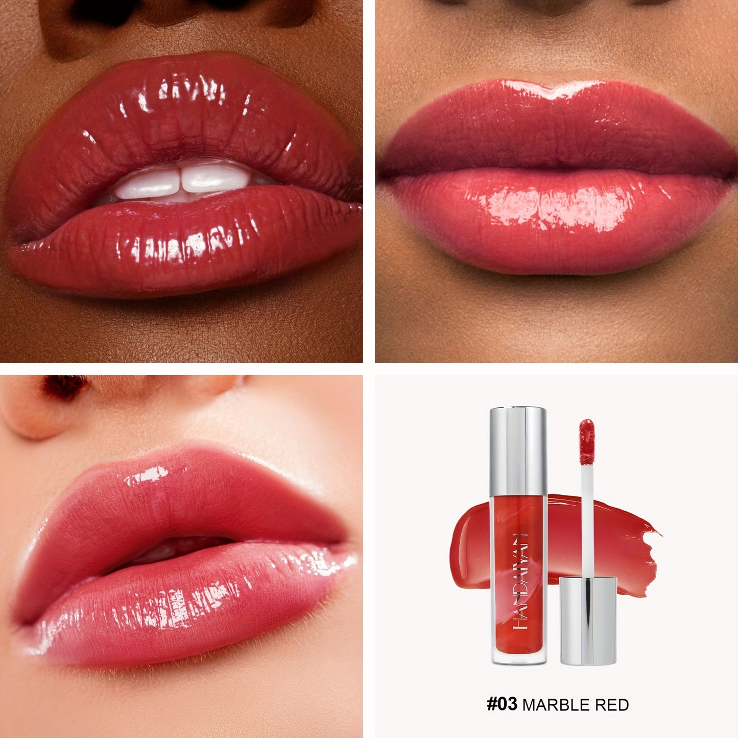 Marble Lip Glaze, Moisturizing Long-Lasting Liquid Lipstick, Lip Gloss, Vibrant Color Selection, 0.14oz Each, Non-Stick Formula, High-Shine Finish, Lightweight Beauty Makeup