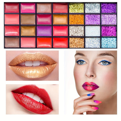 74-Color Glamour Makeup Palette - Vibrant Eye Shadow & Lip Colors, Glitter Cream, All-In-One Beauty Kit with Blendable Formulas, Long-Lasting, Highly Pigmented, Includes Brushes, Portable & Travel-Friendly Cosmetics Collectio