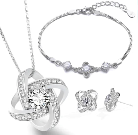 Jewelry Set with Diamonds: Necklace, Bracelet, Earrings