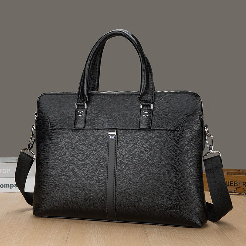 Men's Leather Briefcase - Portable Multifunction Work Bag