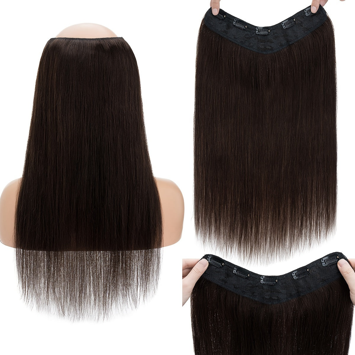 V-Shaped Real Remy Clip In Human Hair Extensions One Piece 3/4 Full Head Weft Straight Hair Human Hair With Seamless Weft Silky Straight For Women