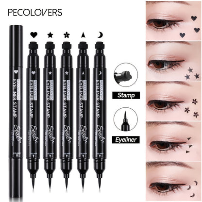 [Black Liquid Eyeliner] Black Liquid Eyeliner Pen | 2-in-1 Double-Headed Moon Stamp Design, Quick Dry, Non-Smudge, Waterproof, Long-Lasting Eye Makeup, Precision Eyeliner Application, Innovative Beauty Product