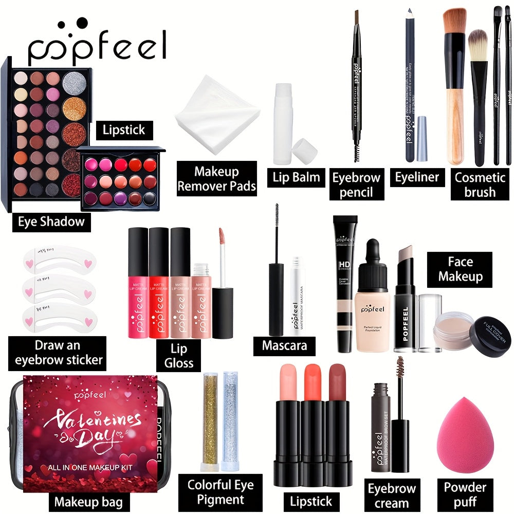 POPFEEL Valentine'S Day Makeup Gift Set for Her, Multi-Item Cosmetic Kit, Mixed Color System, Paste Form, All-in-One Beauty Collection, Romantic Present for Girlfriend/Wife