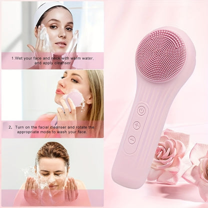 Electric Facial Cleansing Brush with Vibration, Silicone & Plastic, Unscented, USB Rechargeable with 600mAh Lithium Battery, Multi-Purpose Body Massager & Cleaner, with Ideal Home Beauty Gift