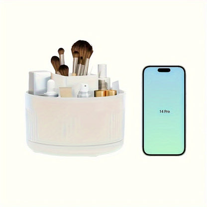 360° Rotating Makeup Organizer - Durable Plastic Cosmetic Storage Box with Multiple Compartments for Brushes, Lipsticks, and Beauty Tools - Ideal for Bedroom Vanity, Bathroom, and Living Room Desk Organization, Makeup Vanity
