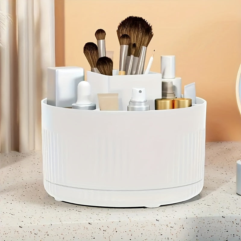 360° Rotating Makeup Organizer - Durable Plastic Cosmetic Storage Box with Multiple Compartments for Brushes, Lipsticks, and Beauty Tools - Ideal for Bedroom Vanity, Bathroom, and Living Room Desk Organization, Makeup Vanity